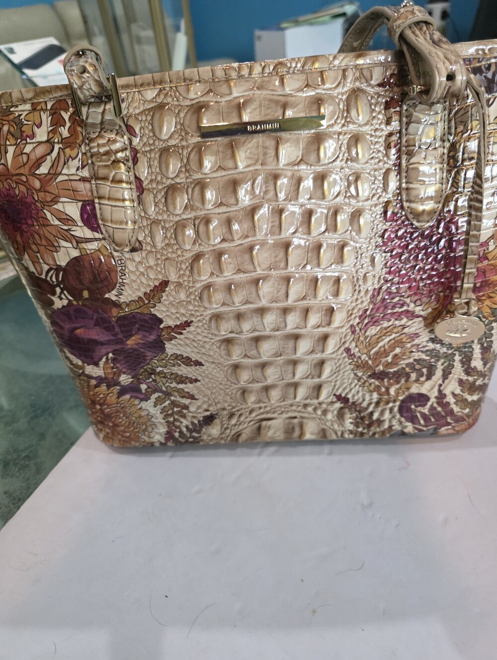 New Brahmin Asher Floral Embossed Croc Bag Only - Picture 3 of 6